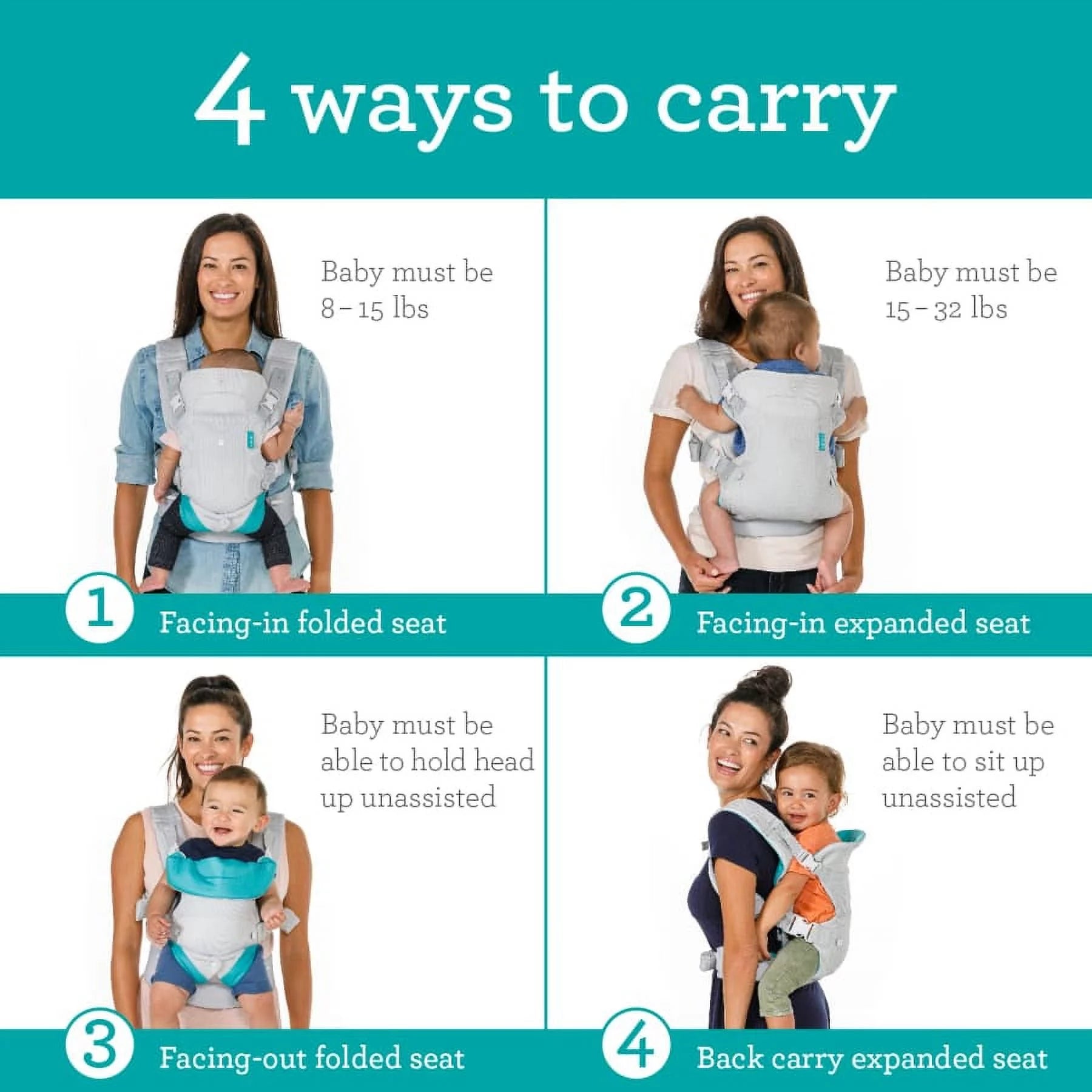 Flip 4-In-1 Convertible Light & Airy Baby Carrier, 4-Position, 8-32Lb, White