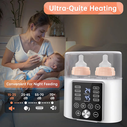 Bottle Warmer, 12-In-1 Baby Double Bottles Warmer Fast Baby Food Heater & Bpa-Free Milk Warmer with LCD Touch Display, Appointment & 24H Accurate Temperature Control for Breastmilk or Formula