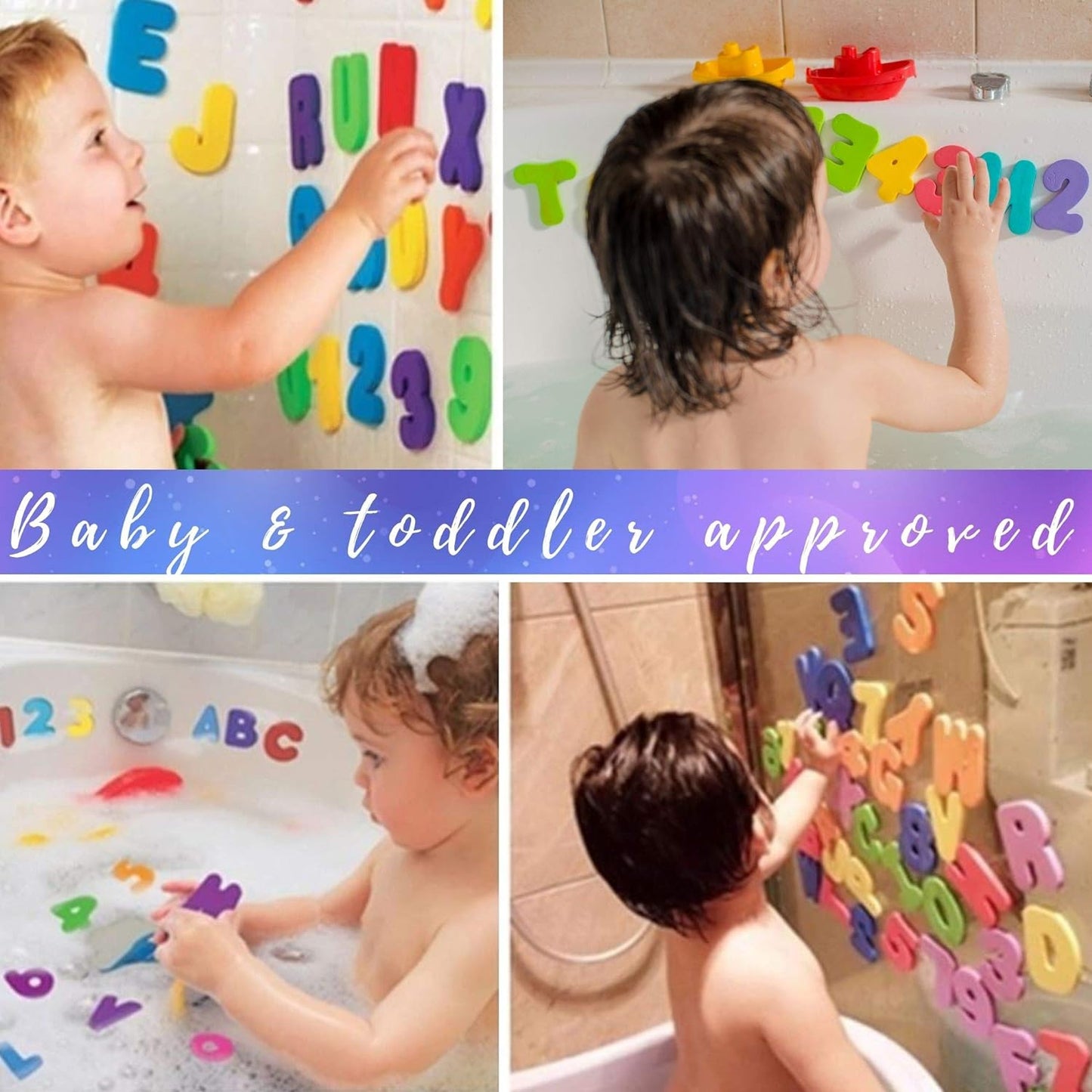 Bath Toy Storage Jumbo+36 Eco-Safe Educational Foam Baby Bath Letters and Numbers|Bath Toy Organizer Mesh Net Shower Caddy for Baby Bath Toys for Toddlers 1-3| Quick Dry Bathroom Decor Bath Toy Holder