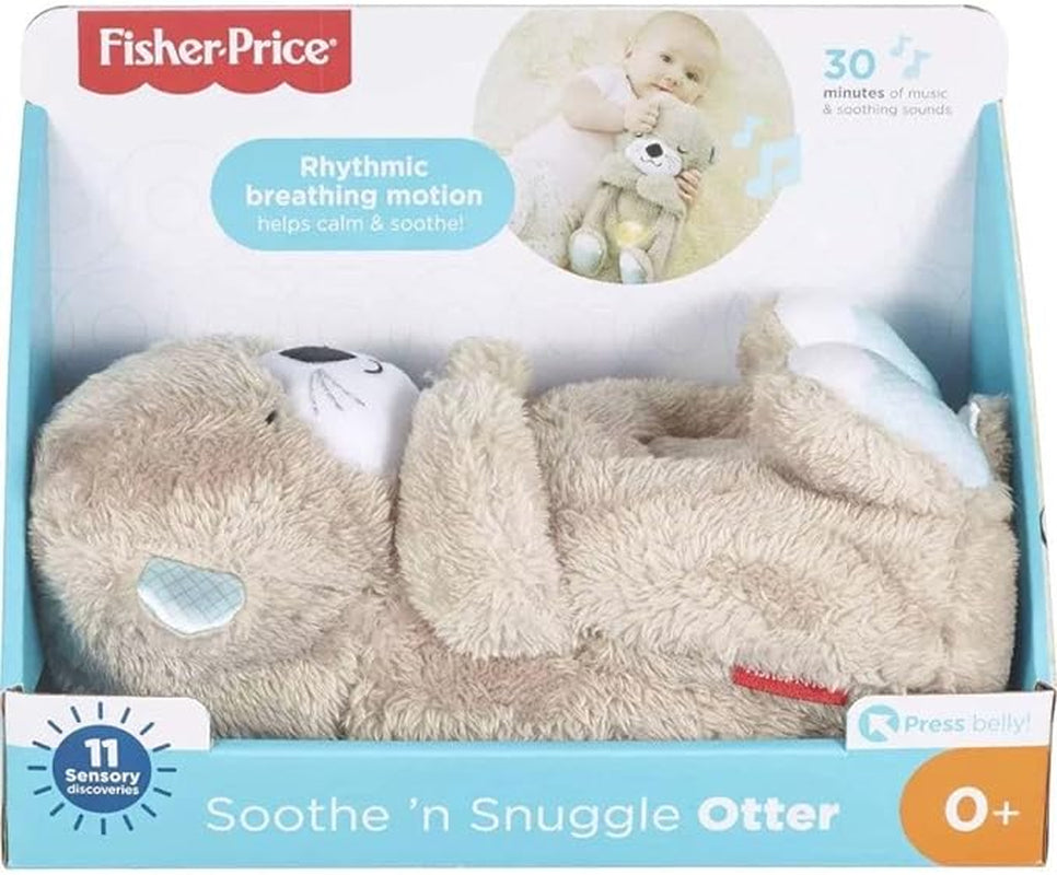 Fisher-Price Sound Machine Soothe 'N Snuggle Otter Portable Plush Baby Toy with Sensory Details Music Lights & Rhythmic Breathing Motion