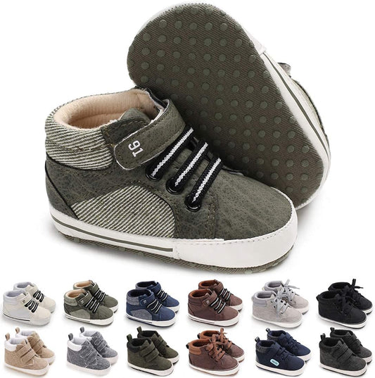 Baby Boys Girls High Top Sneakers Soft Soles anti Skid Infant Ankle Shoes Toddler Prewalker First Walking Crib Shoes