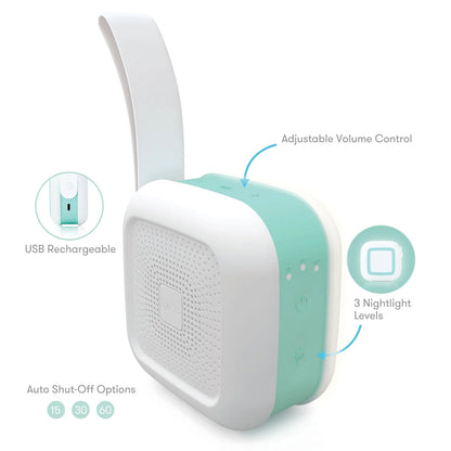 2 in 1 Portable Sound Machine and Nightlight with Strap, White Noise Machine with Soothing Sounds for Stroller or Car Seat with Volume Control